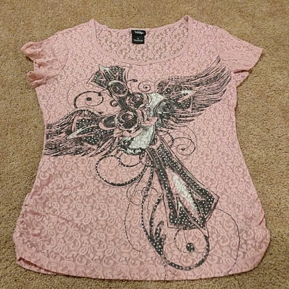 Cross sheer lace blouse