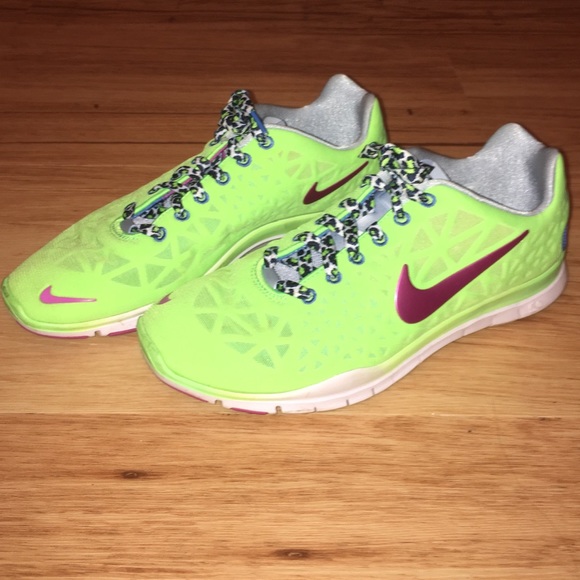 Nike Shoes - Neon Green Nike frees with cheetah laces