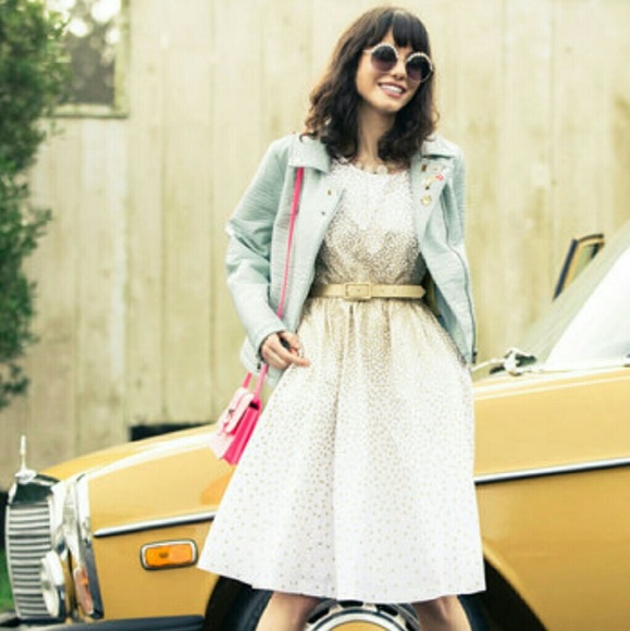 Modcloth champagne bubble gold polka dot dress