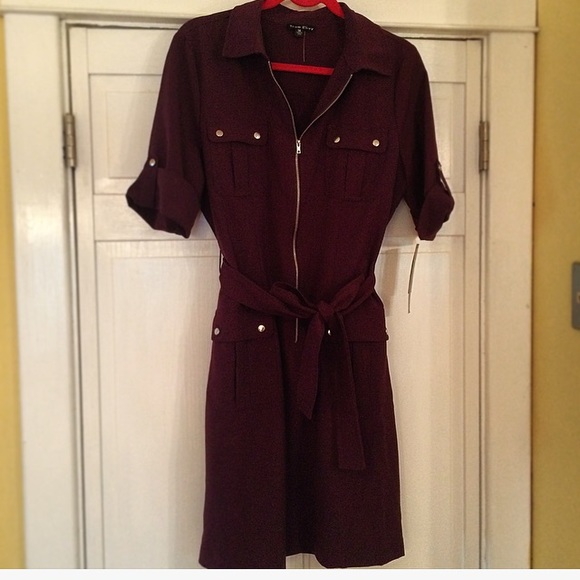 Plum military inspired dress