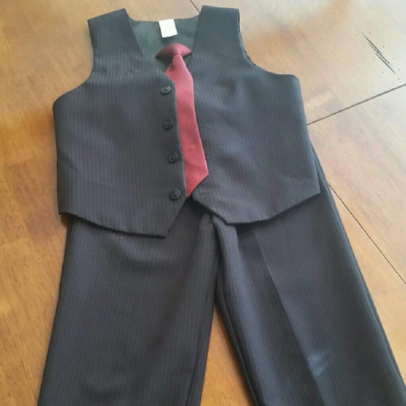 Black and red pin striped boy's dress suit