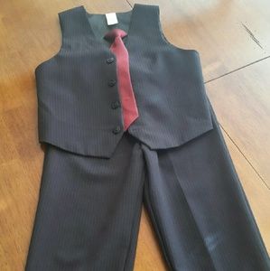 Black and red pin striped boy's dress suit