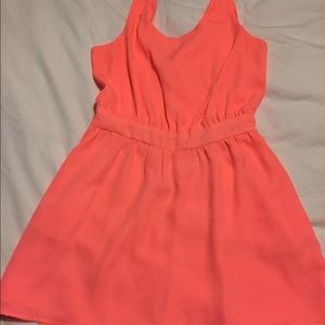 Neon Coral tie back Romper/Dress