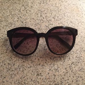 Round Black Oversized Sunglasses with gold accents