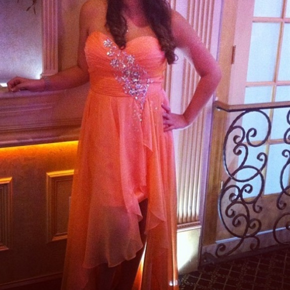 Strapless high low orange gown