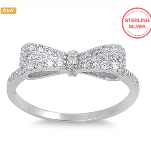 Sterling Silver Round CZ Bow Ribbon Ring