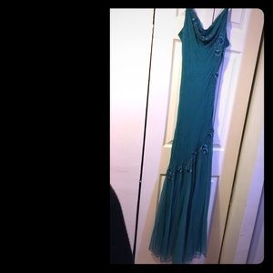 Blue green swoon neck gown