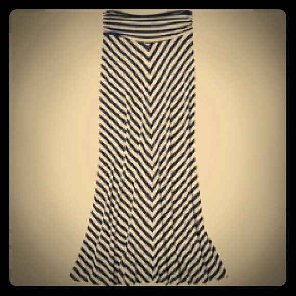 Navy Blue and White striped maxi skirt