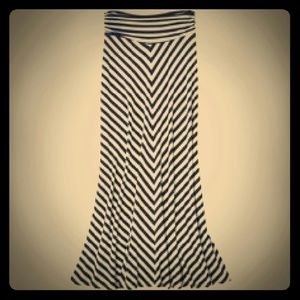 Navy Blue and White striped maxi skirt