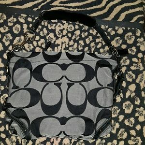 Coach Carly Signature Silver/Black Hobo Purse