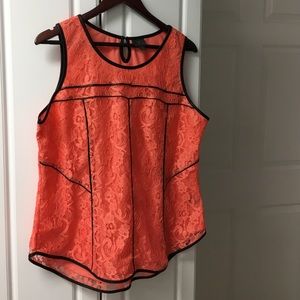 Faux Leather-Lined Blouse w/Lace Overlay❤️