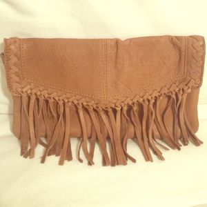 Brown Leather Fringe Clutch or Cross-Body 🌼