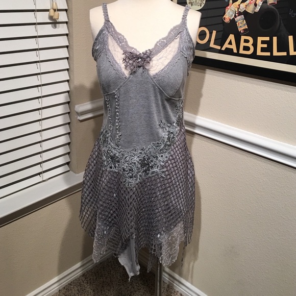 Embellished Layered gray tank/tunic