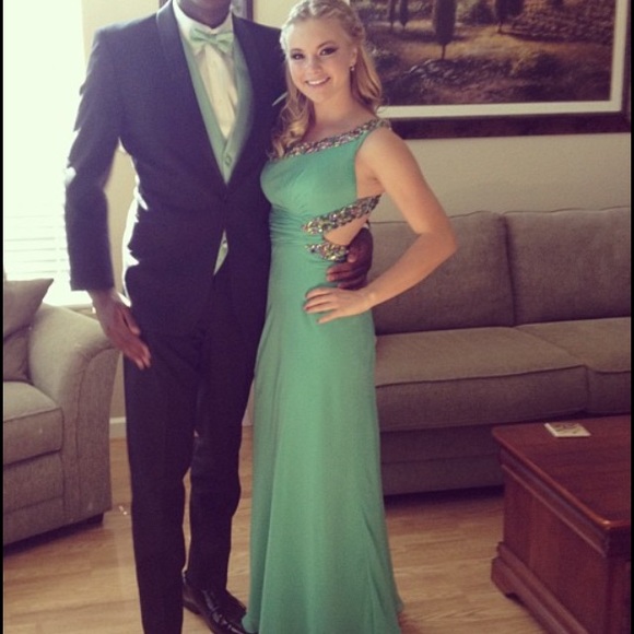 Green jeweled prom dress