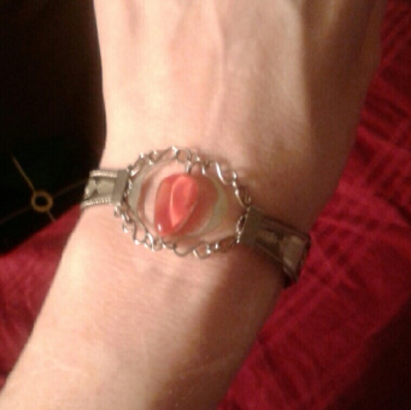 Vintage/Estate Peruvian AlpacaSilver Glass Cuff Br