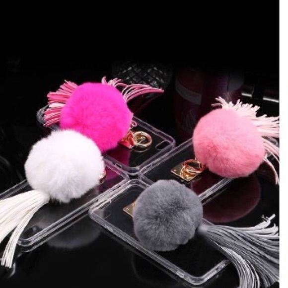Rabbit Fur Ball Tassels Clear Case Slim Cover