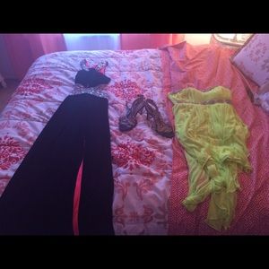 Yellow dress ($20) shoes ($60) black dress ($100)