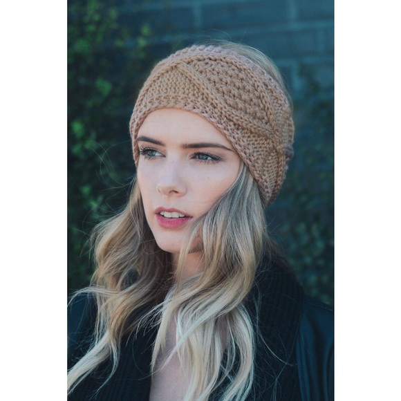 Taupe Diamond Knit Wide Headband - Picture 2 of 3