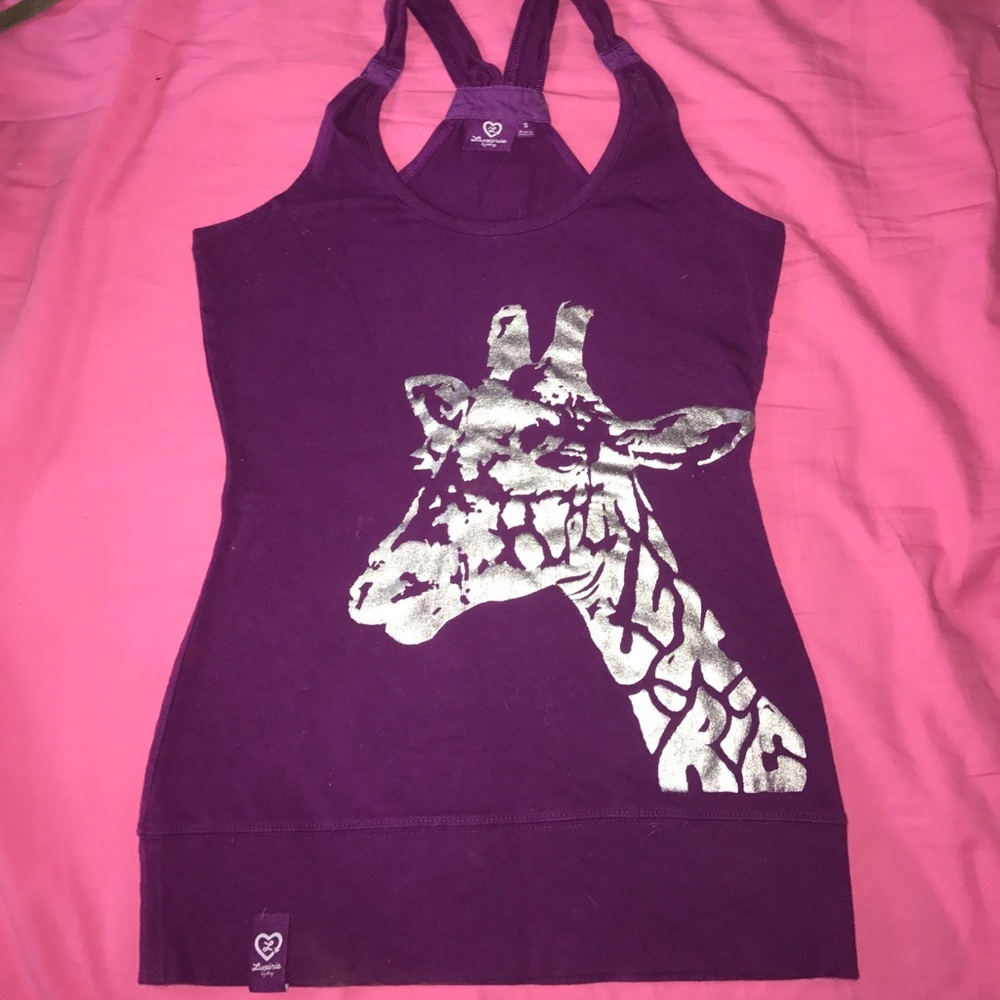Purple tank with silver giraffe image