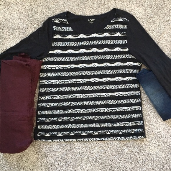 Striped lace LOFT top