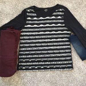 Striped lace LOFT top