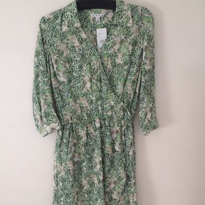 CAbi leaf print wrap dress