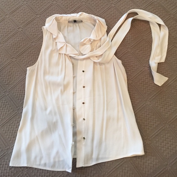 Antonio Melani cream white silk bow tie ruffle top
