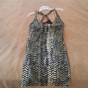 Printed silk beaded neckline tribal print dress