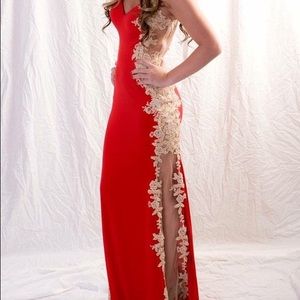 Red and gold lace prom dress. Worn once.