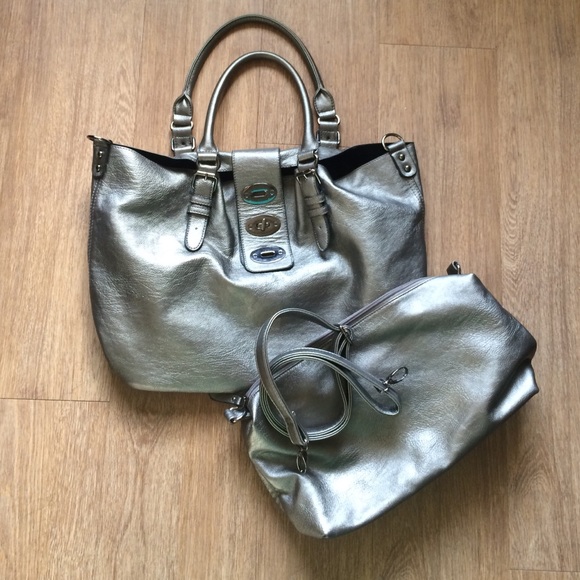 Charming Charlie silver large tote bag