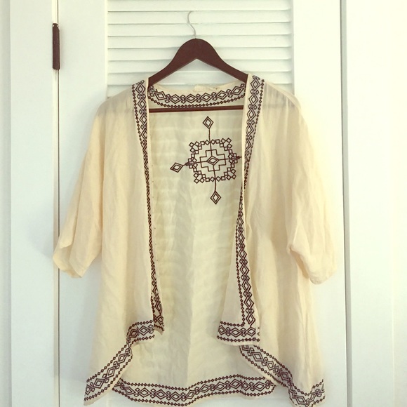 Cream with Navy embroidery kimono S/M