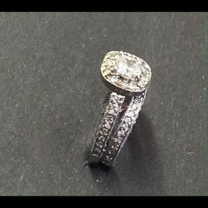 14 k white gold diamond engagement and wedding set