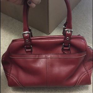 Red leather coach bowler bag