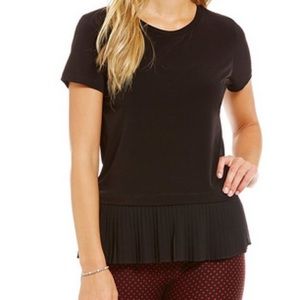 Michael Kors Pleated Georgette Hem Solud Matte Top