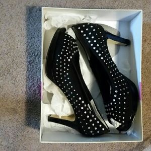 Ross Hommerson black rhinestone peeptoe heels