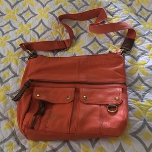 Orange Fossil Top Zip Morgan Crossbody