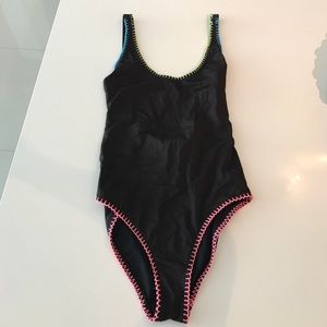 One piece black bathing suit