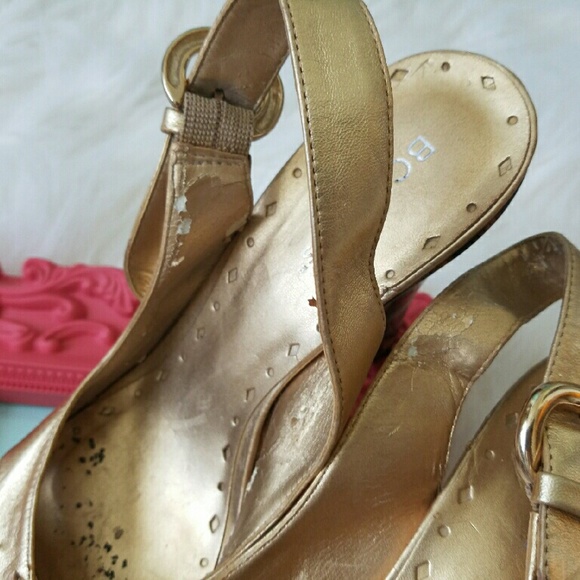 BCBG Gold & tortoise platform peep toe slingbacks - Picture 3 of 3