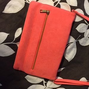 Pink suede clutch or side bag