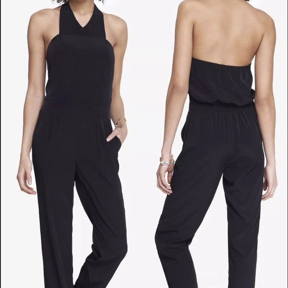 Express black crisscross neck halter jumpsuit