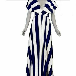 Wrap Long Navy Blue and White Dress
