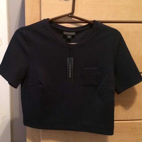 Navy blue mid crop top blouse