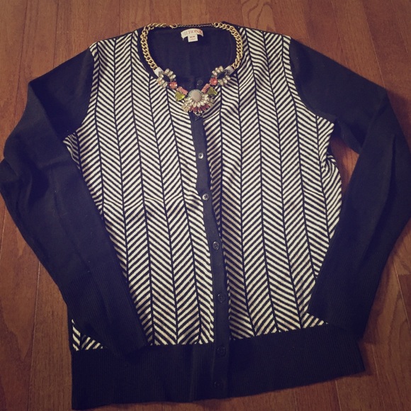 Black cardigan with herringbone design