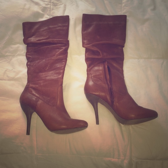 Cognac leather high heel boots