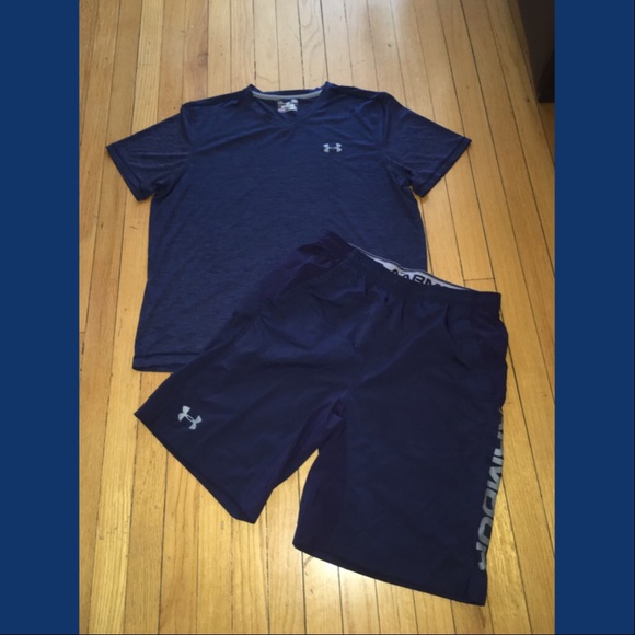 Under Armour Navy Blue Heat Gear Short Workout Set