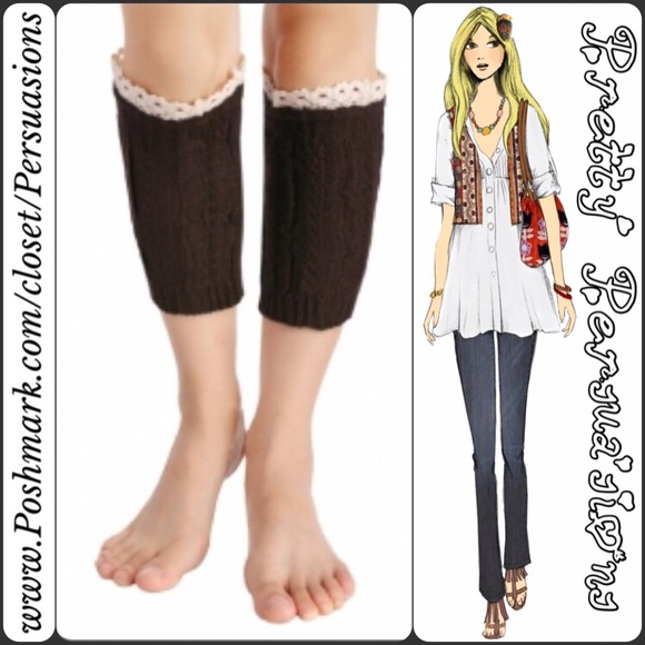 NWT Dark Brown Lace Trim Knit Boot Cuffs - Picture 2 of 3