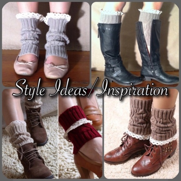 NWT Dark Brown Lace Trim Knit Boot Cuffs - Picture 3 of 3