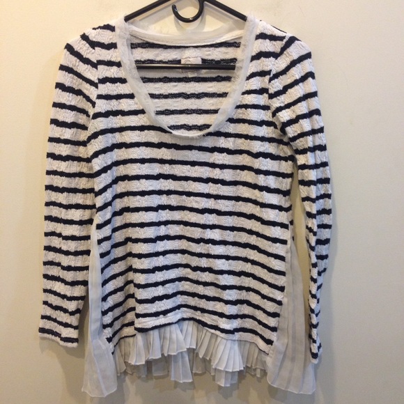 Anthropologie Tops - Postage Stamp Anthro Striped Pleated Sweater Shirt