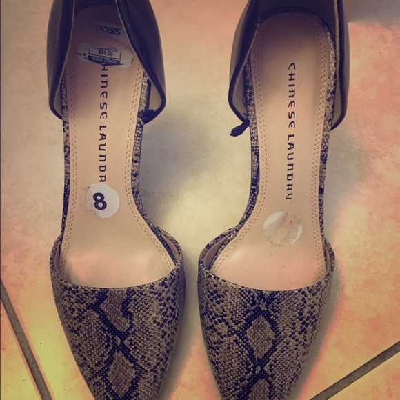 Snake skin front burgundy back heel