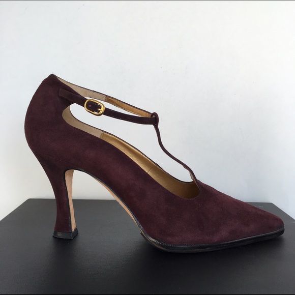 Martinez Valero Suede Mary Jane Heels in Maroon